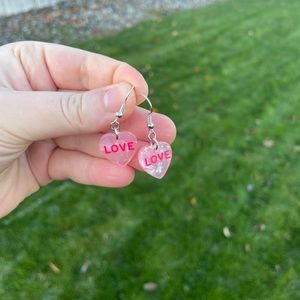 Resin Love Heart Earrings with Silver Accents